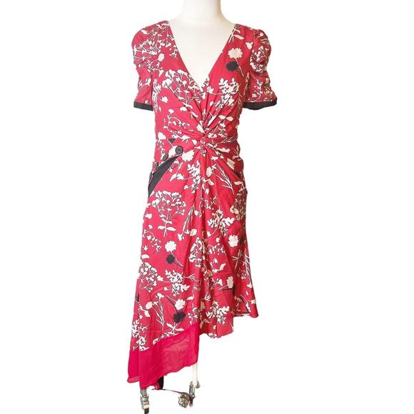 NWT Self-portrait Asymmetric Twist-front Floral-print Crepe De Chine Dress sz 4 - Picture 10 of 10
